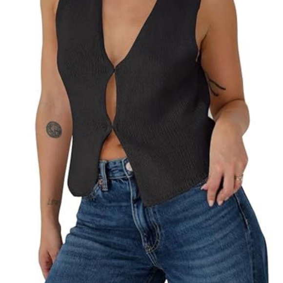 BZB Sweater Tank Tops for Women 2024 Summer Basic V Neck Crochet Knit Vest Sexy - Picture 3 of 3